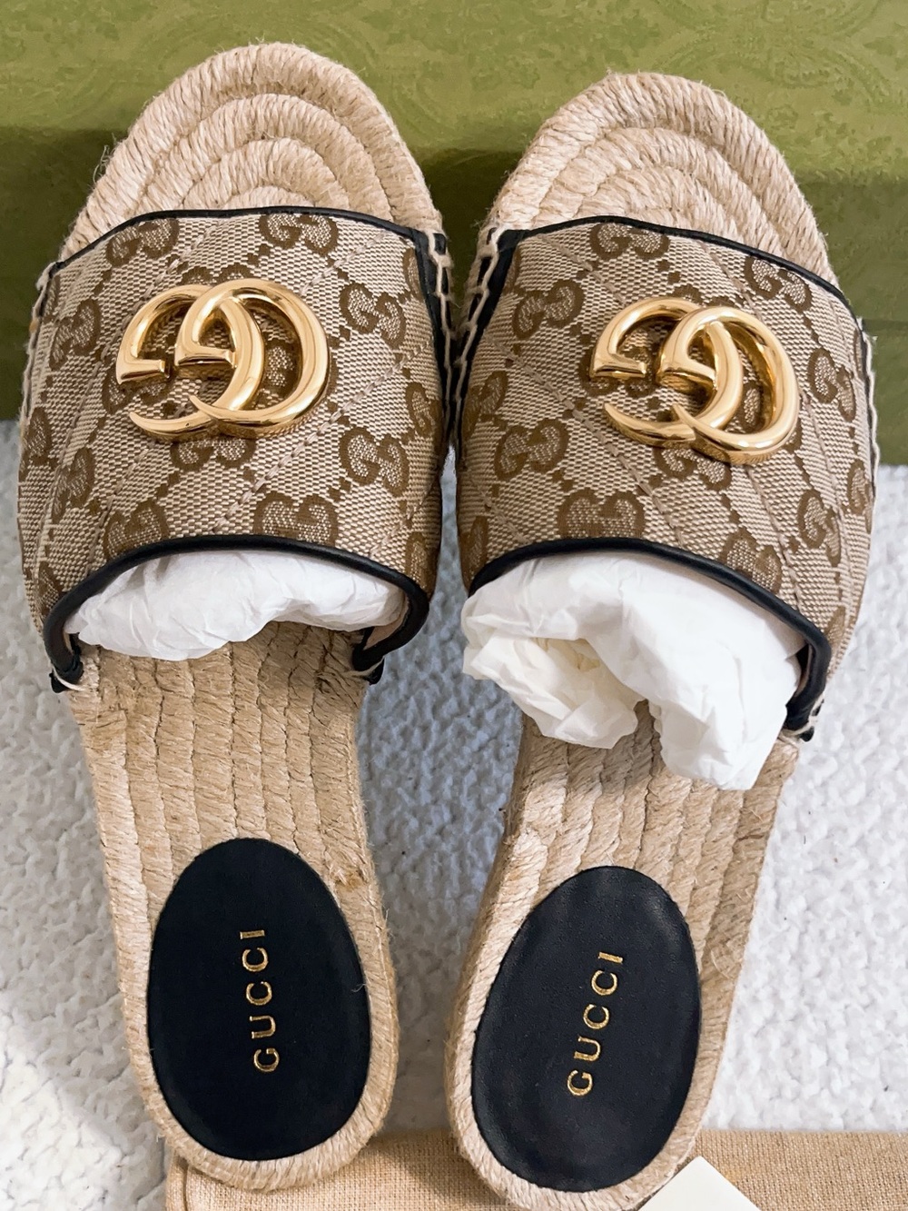 Gucci Women’s GG Marmont Monogram Canvas slide Espadrille Sandal - Picture 13 of 16